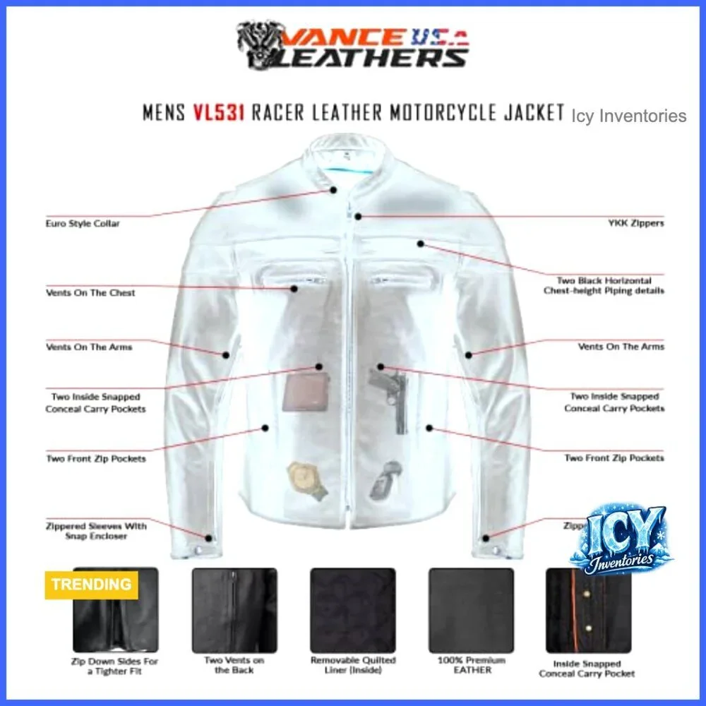 Premium Leather Racer Jacket with Vents and Multi Pockets